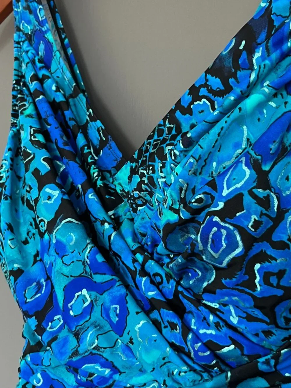 NWT Kirkland Miraclesuit Crossover Drape One Piece Swimsuit Blue Metallic Size 8